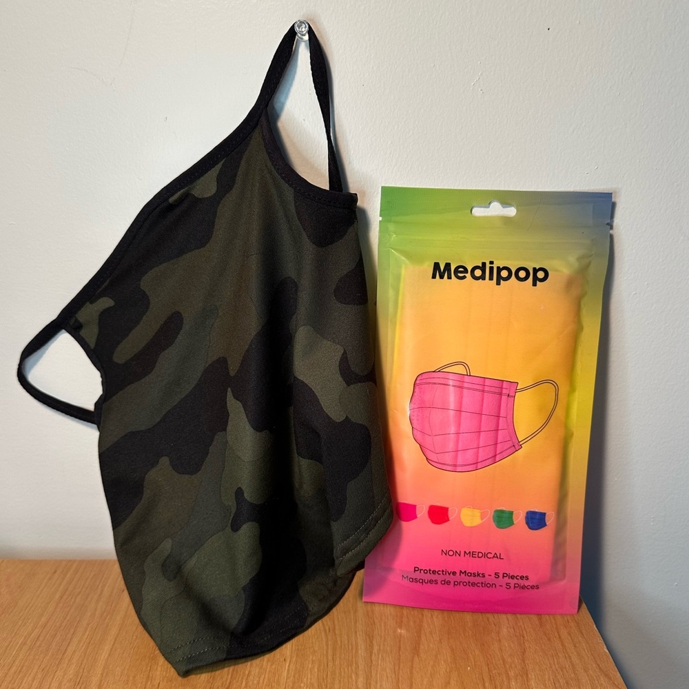 🛍️ Camouflage Face Mask with Medipop Rainbow Mask Pack 🩷💚🖤🩷